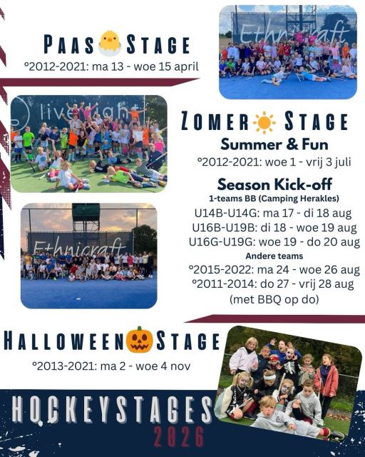 Ook in 2026 organiseren we opnieuw leuke en sportieve stages tijdens de paasvakantie, zomervakantie en herfstvakantie. 🏑🏑🏑

Ken je vrienden of familie die graag zouden deelnemen? – hoe meer zielen, hoe meer vreugde! 

Inschrijvingen via www.herakles.be

Wij kijken er alvast naar uit!! 🤩

#herakles #hockey #holiday #friends #herakleshockeyclub🔵⚪️