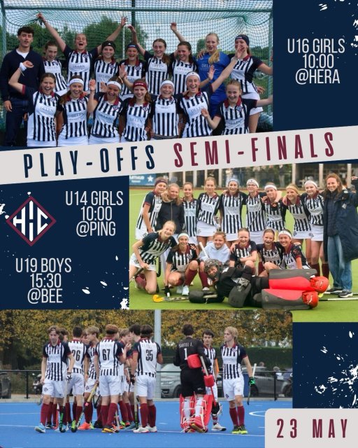 Onze U14G-1, U16G-1 en U19B-1 konden allen een halve finale play-off ticket bemachtigen na een mooi hockeyseizoen. Halve finales worden gespeeld op zaterdag 23 mei.
Alle supporters op post!! 🔵⚪️🔵⚪️

Ook U19B-2, U19G-2, U16B-2, U16G-2, U16G-4, U14G-3 strijden tijdens de laatste matchen van het seizoen nog voor die eerste plaats in hun klassement. Kom hen allen aanmoedigen in deze laatste sprint naar die plek aan de top!! 🔵⚪️🔵⚪️

Trots op onze jeugd!! You guys rock!! 🚀💥
#herakles #hockey #herakleshockeyclub🔵⚪️